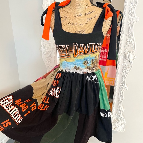 New York Couture Reworked VINTAGE Harley Davidson Logo T-Shirts PATCHWORK Dress - Picture 5 of 12